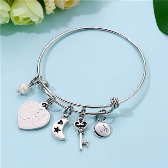 Initial Charm Bracelets for Women Gifts - Engraved 26 Letters Initial - Picture 2 of 6